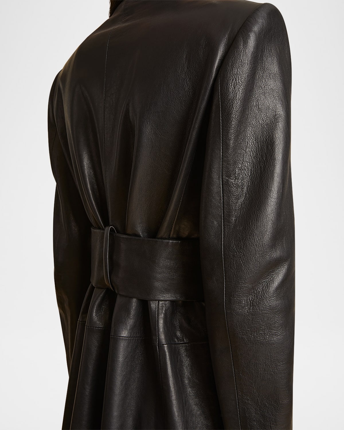 Lolo Double-Breasted Self Tie Leather Coat - 6