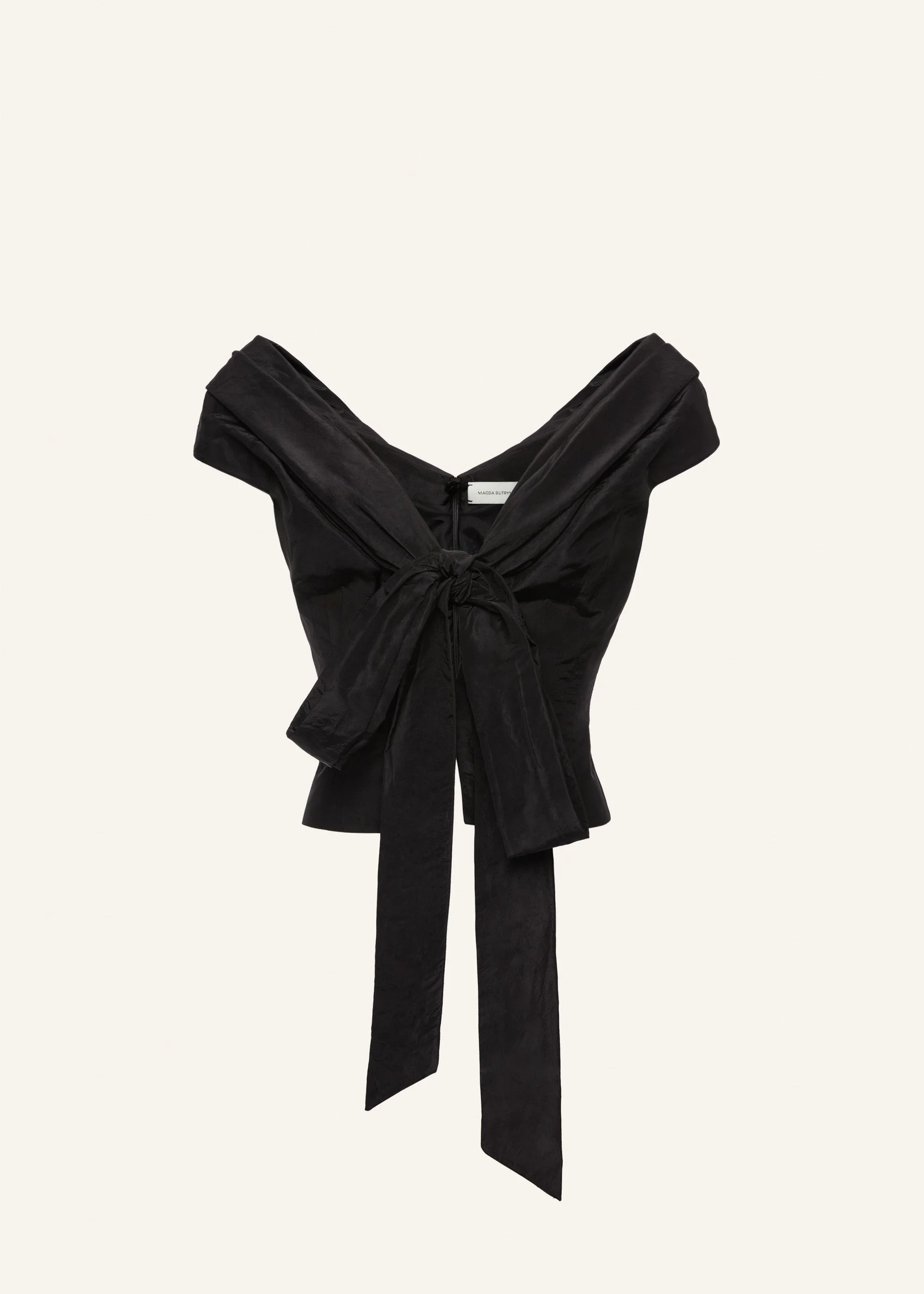 Silk off-shoulder sash blouse in black - 1