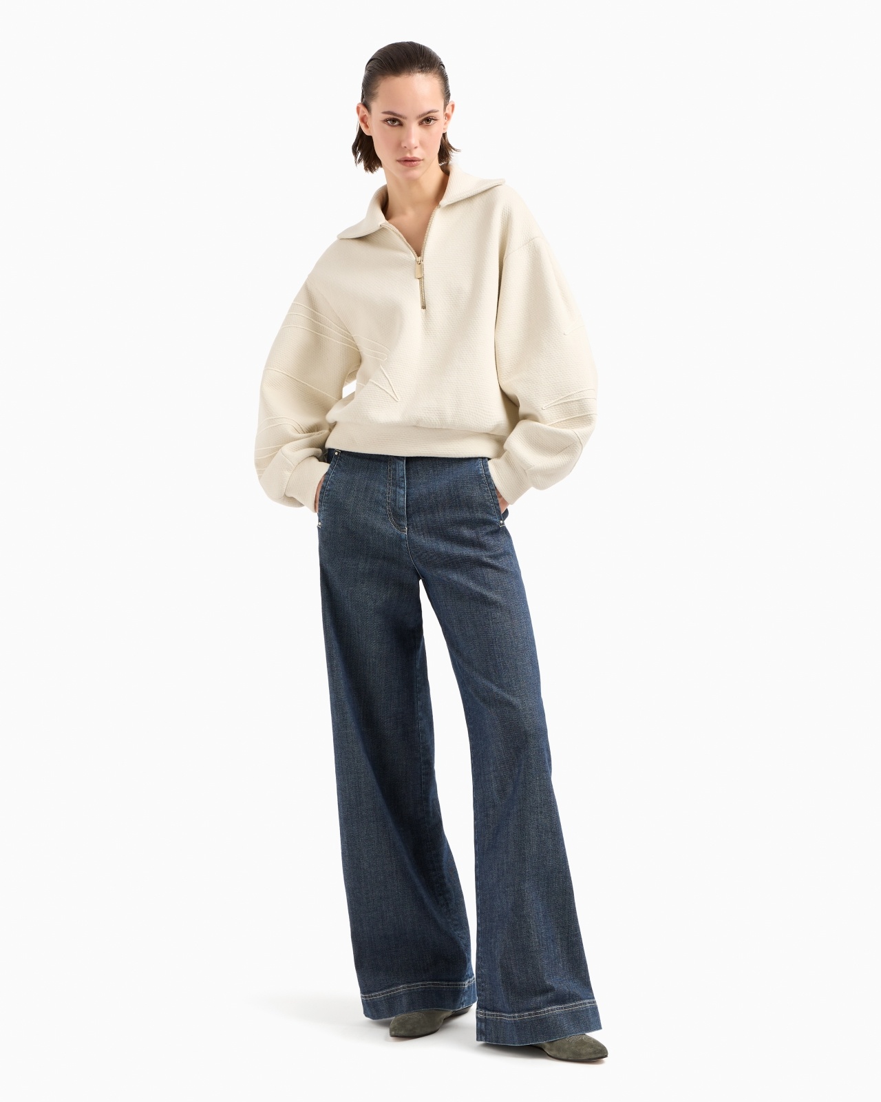 DENIM COLLECTION WIDE-LEG TROUSERS IN STRETCH COTTON DENIM - 4