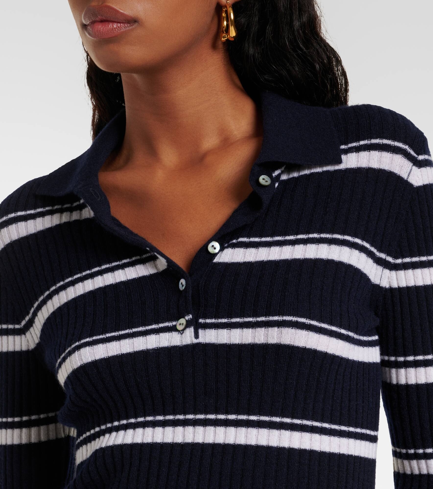 Striped cashmere and silk polo sweater - 4