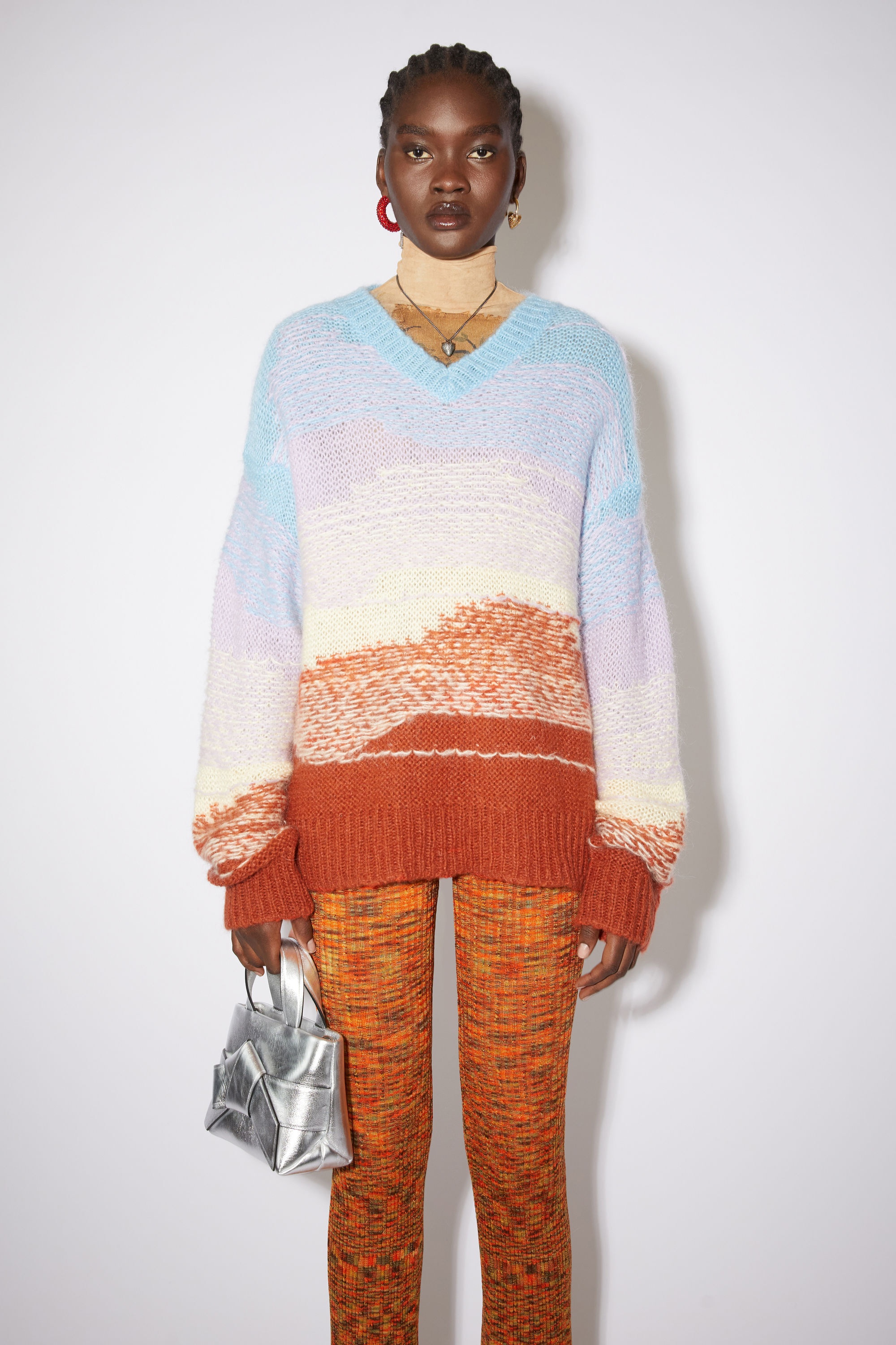 Acne Studios Gradient knit sweater - Light blue/rust red | REVERSIBLE