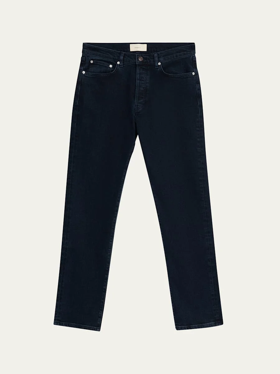 Men's Casual Dark Blue Denim Straight-Leg Jeans - 1