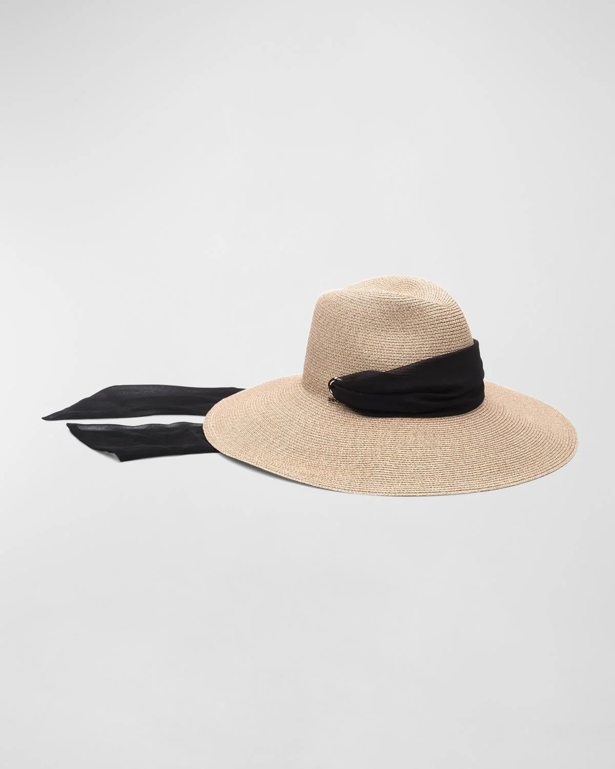 Cassidy Straw Fedora Hat w/ Chiffon Scarf - 1