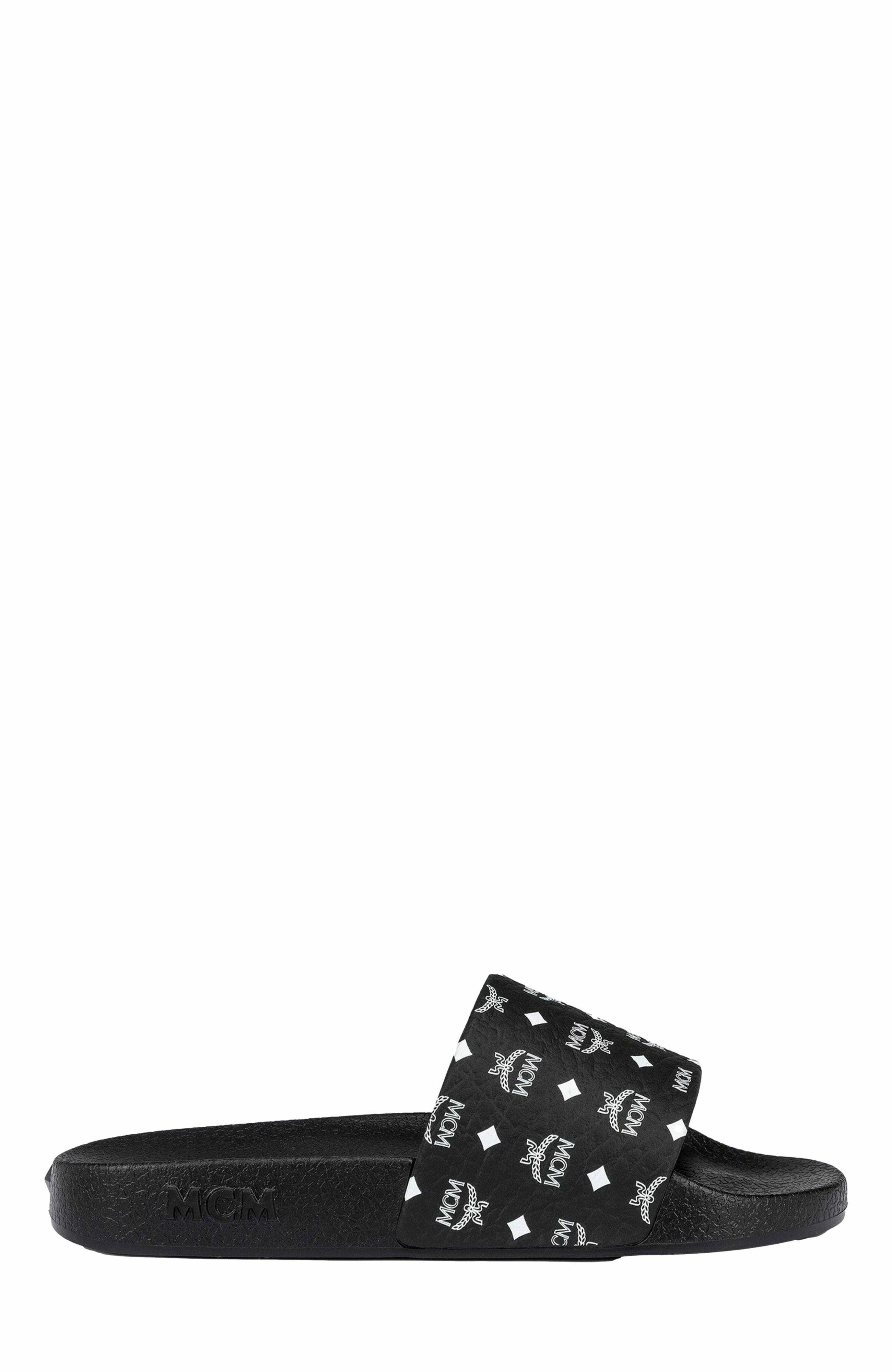 MCM Monogram Print Rubber Slides in Black at Nordstrom - 2