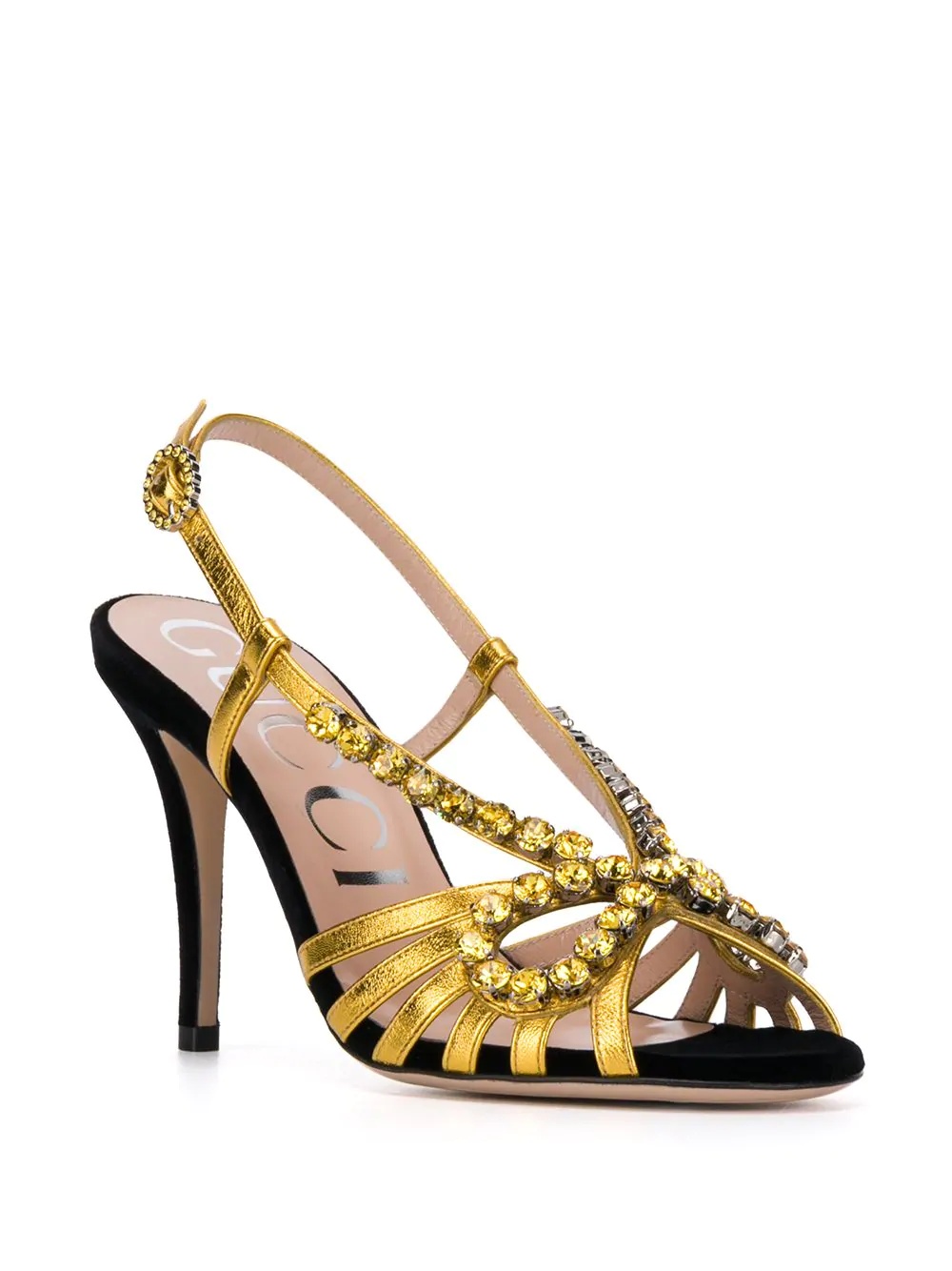 crystal-embroidery metallic sandals - 2