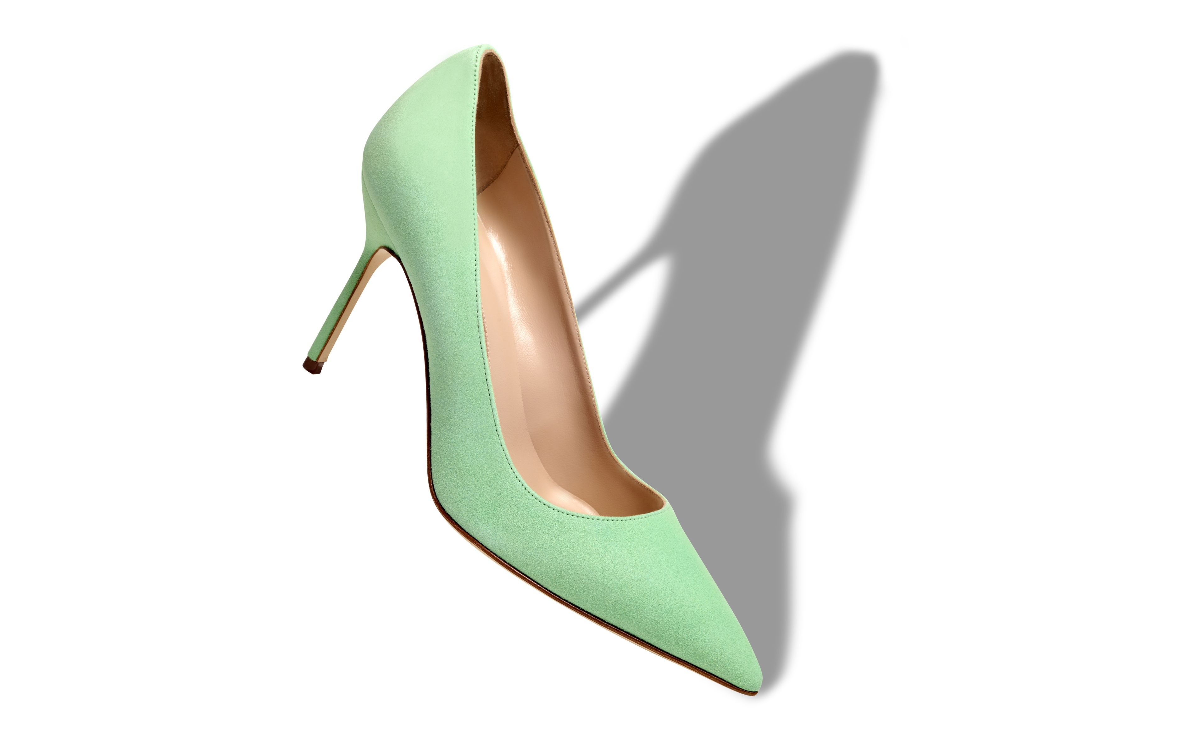 Light Green Suede Pointed Toe Pumps - 2