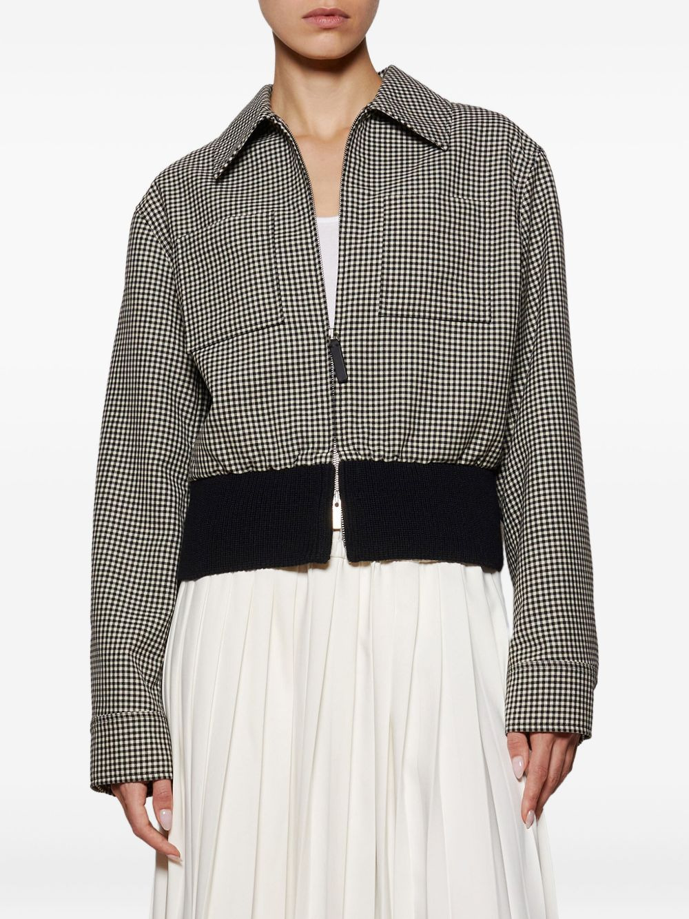 check-pattern zip-front jacket - 3