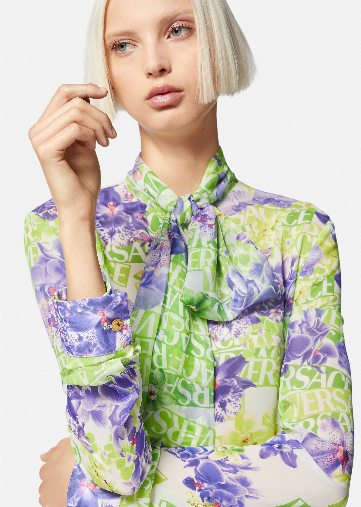 Logo Orchid Silk Midi Shirt Dress - 5