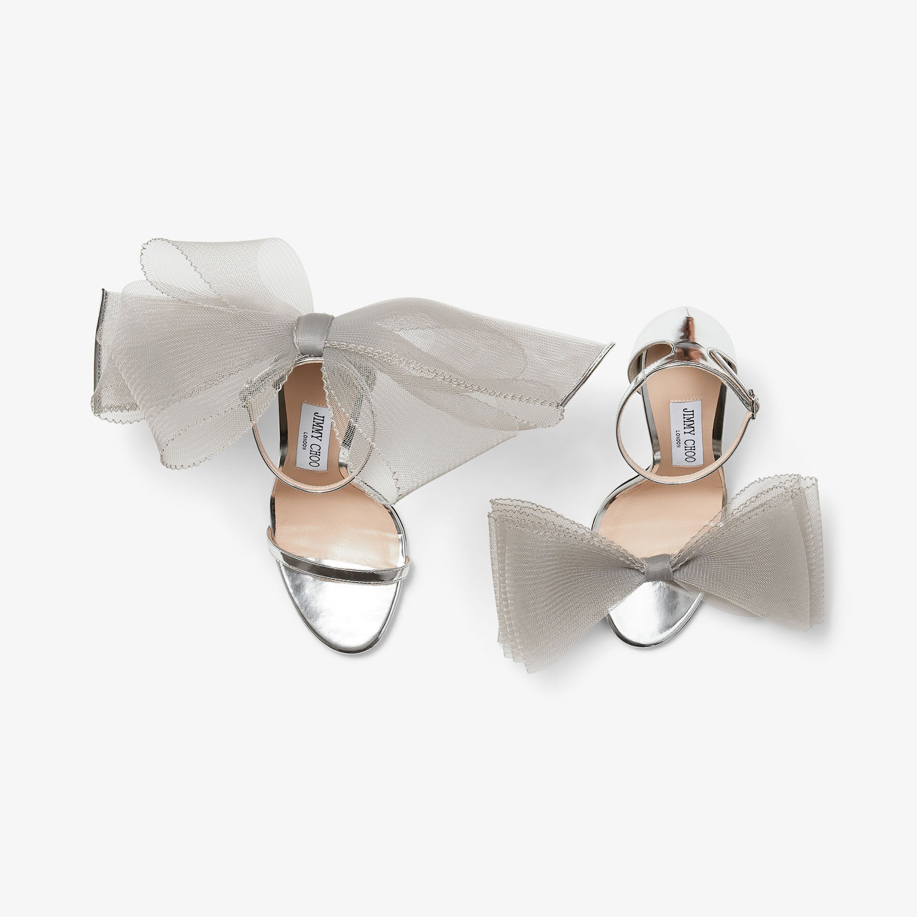 Aveline 100
Silver Sandals with Asymmetric Grosgrain Mesh Fascinator Bows - 4