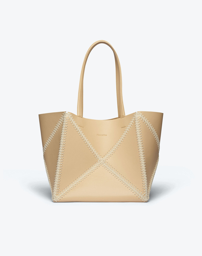 THE ORIGAMI TOTE - Vegan leather patchwork midi tote - Eggshell 1