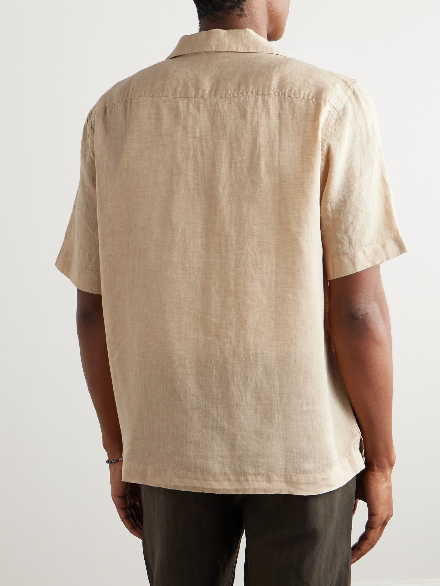 Angelo Camp-Collar Linen Shirt Beige - 3