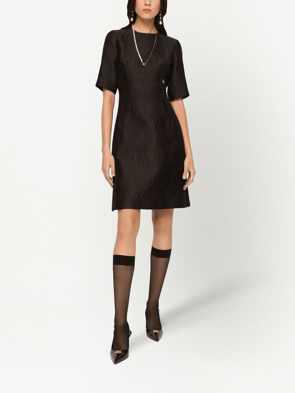 brocade logo flared dress - 3