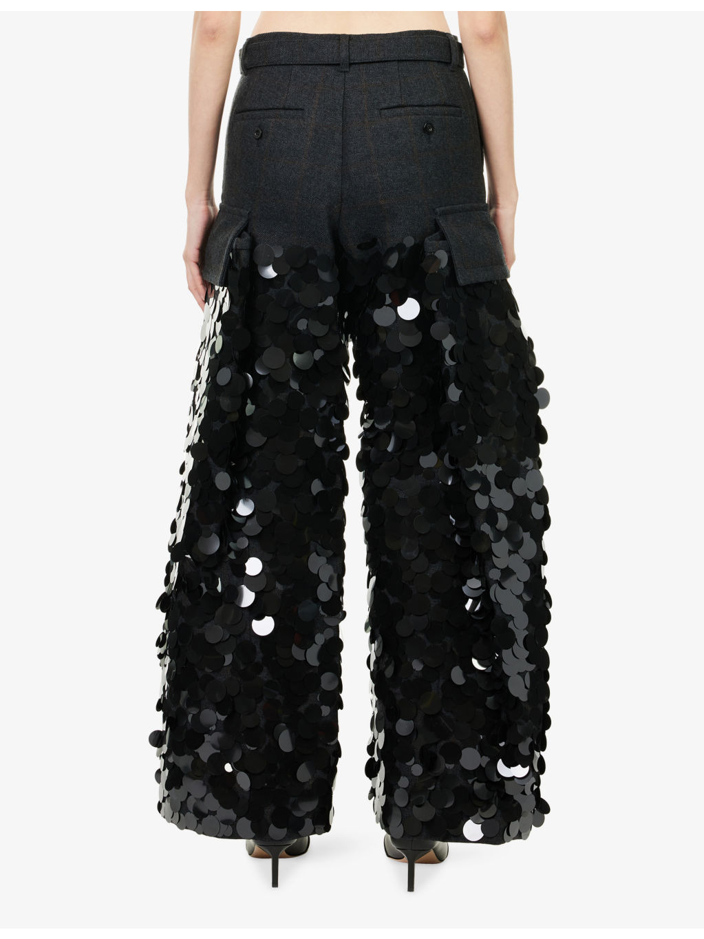 Sequin-Embellished Wide-Leg Wool Trousers - 4