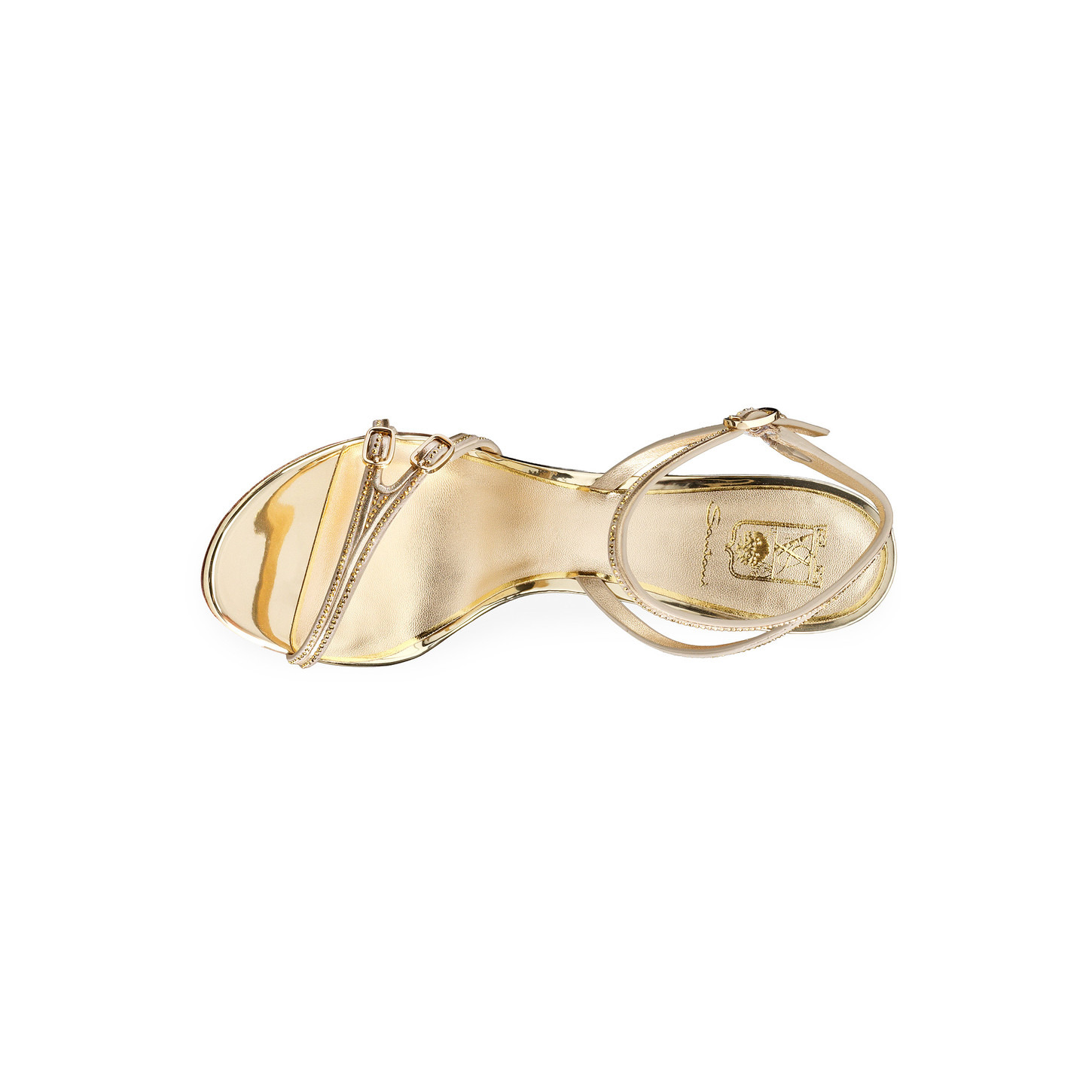 Women's gold leather and crystal high-heel Meraviglia Collection sandal - 5