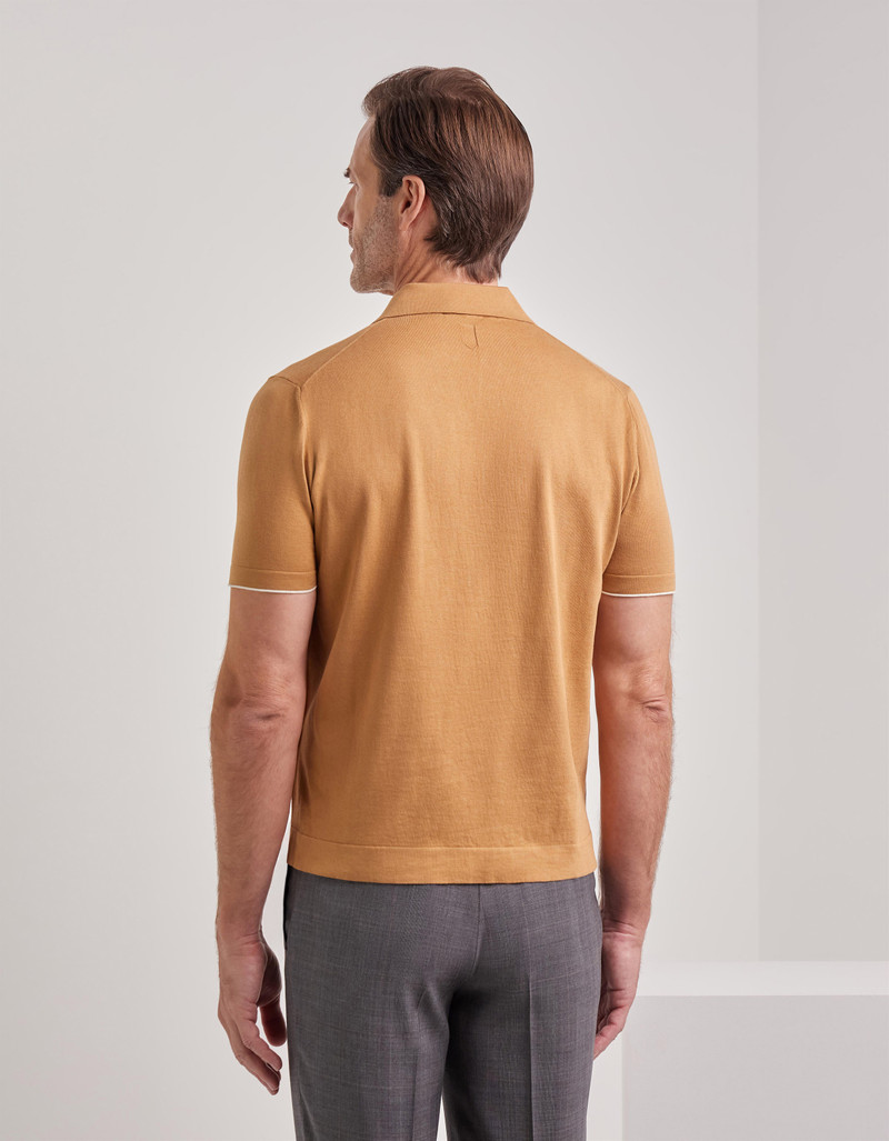 CARAMEL COTTON AND SILK POLO SHIRT WITH CONTRASTING PIPING 4