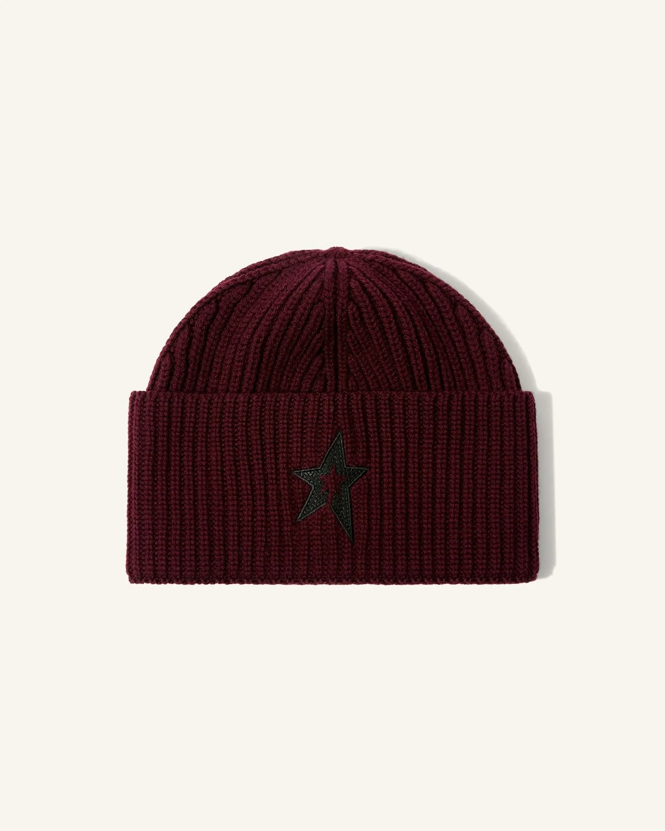 Knitted Wool Ribbed Star Beanie - 1
