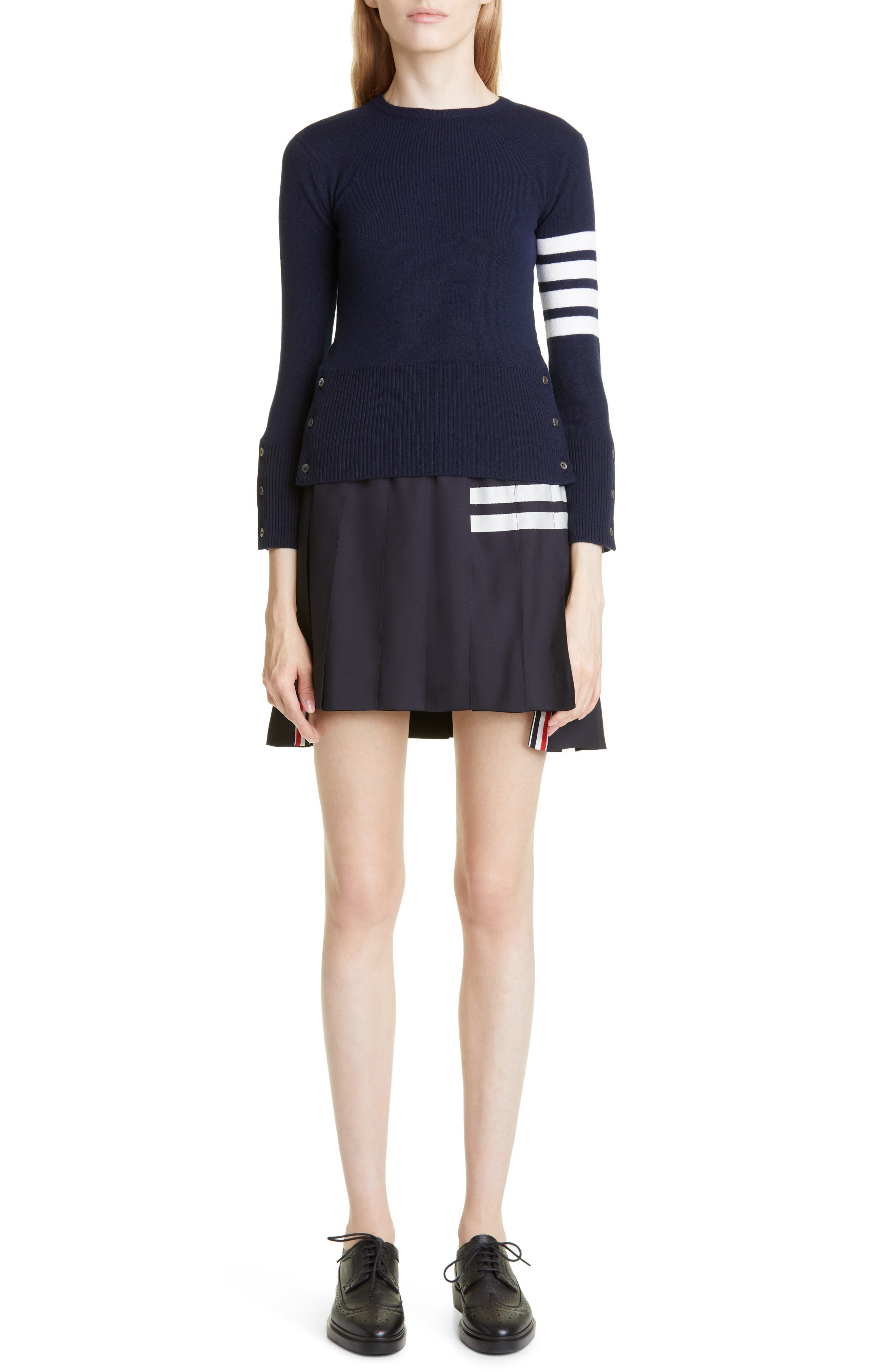 Thom Browne Drop Back Pleated Wool Miniskirt in Navy at Nordstrom - 2