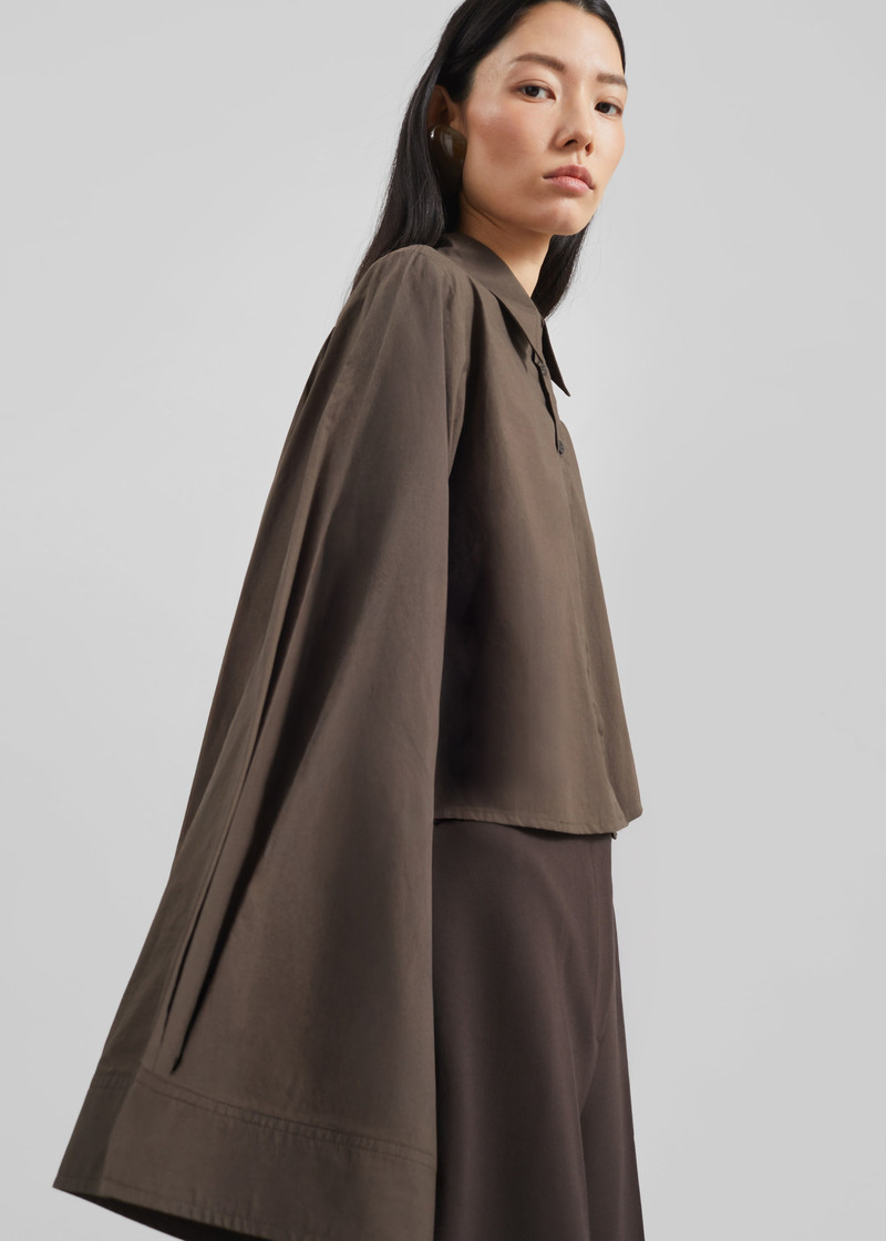 Dharoi Adjustable Sleeve Layered Shirt - Brown 3