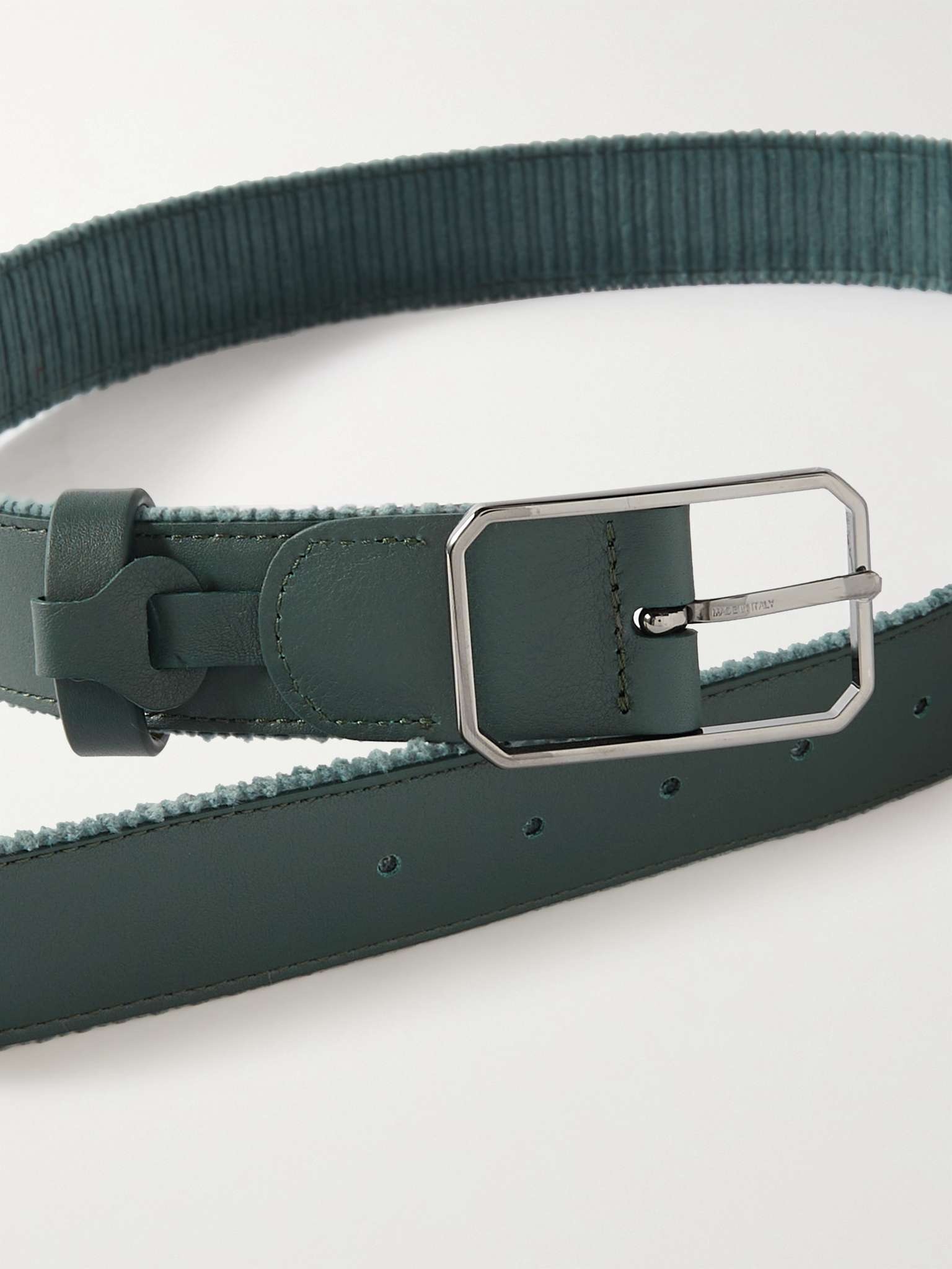4cm Cotton-Blend Corduroy and Leather Belt - 2
