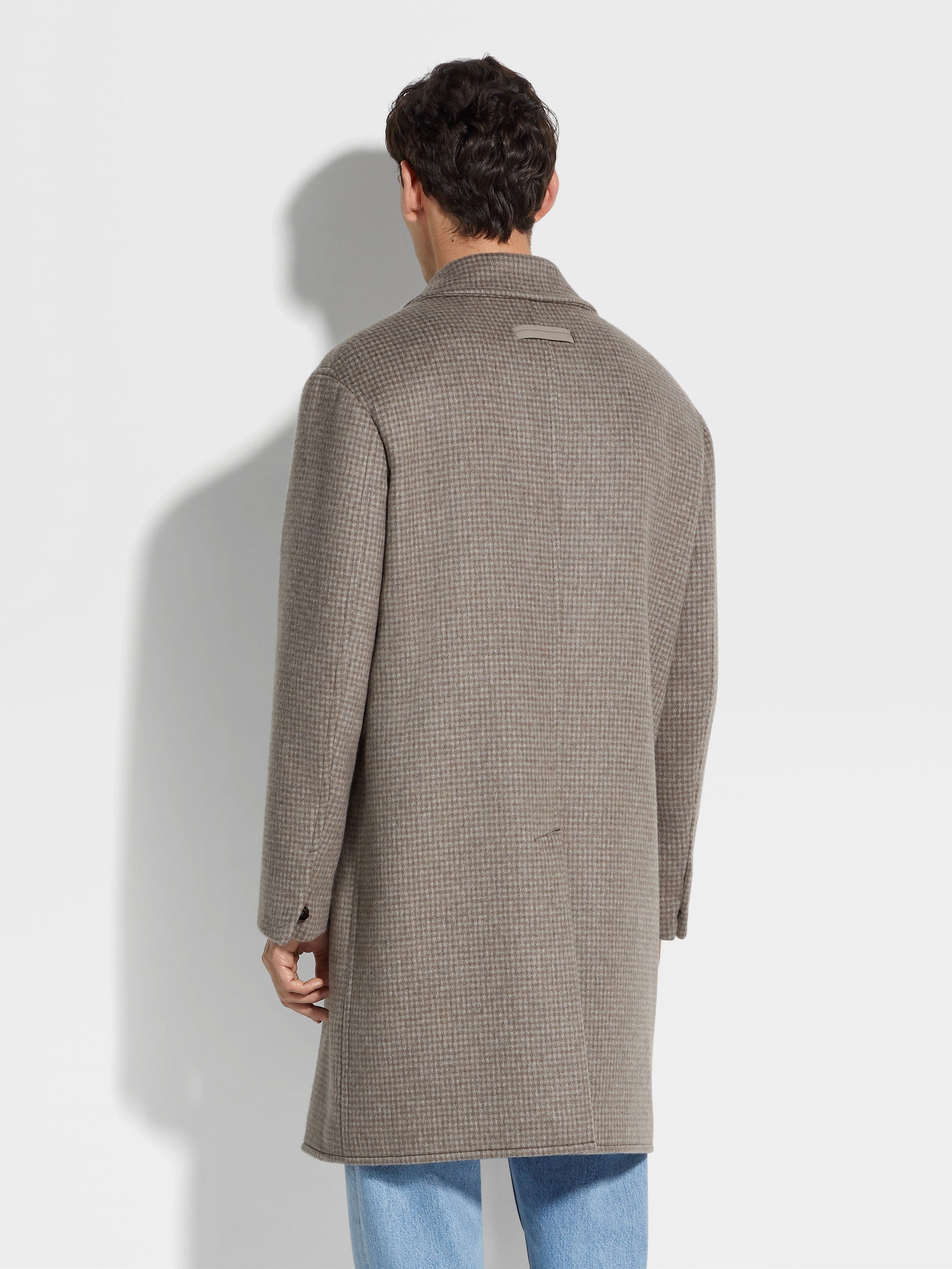 TAUPE AND GREY CASHMERE AND WOOL BLEND OVERCOAT - 5