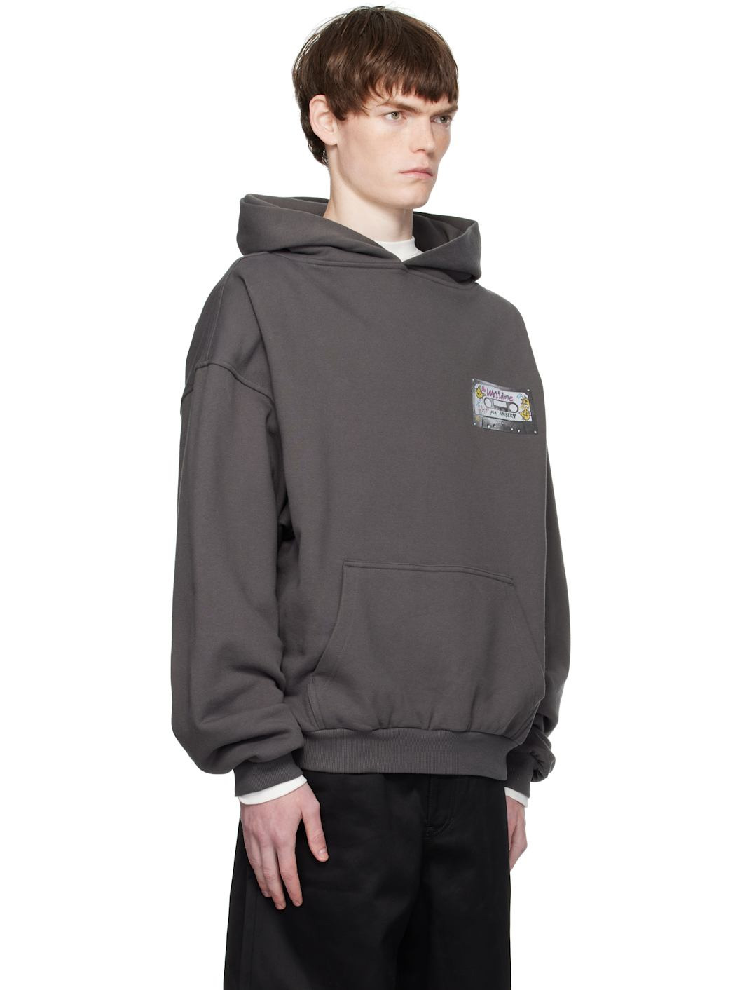 Gray Cassette Tape Print Hoodie - 2