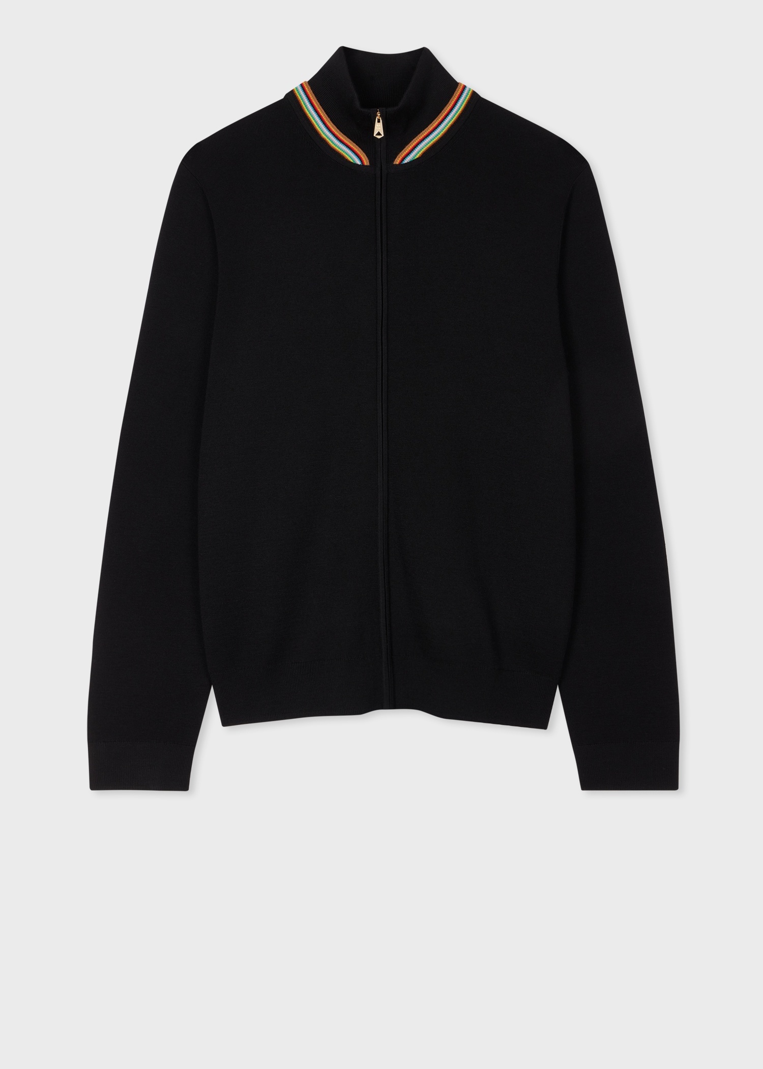 Black Merino Wool Full-Zip Cardigan With 'Signature Stripe' Trim - 1