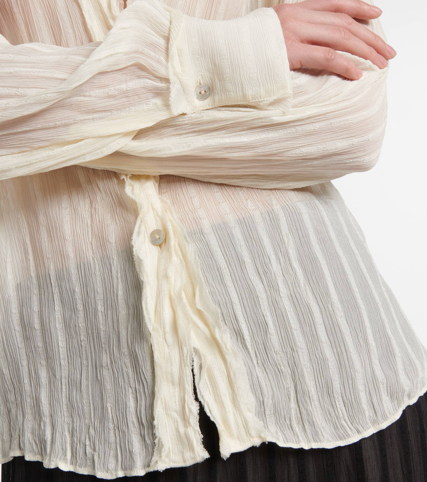 Ruffled striped semi-sheer shirt - 5