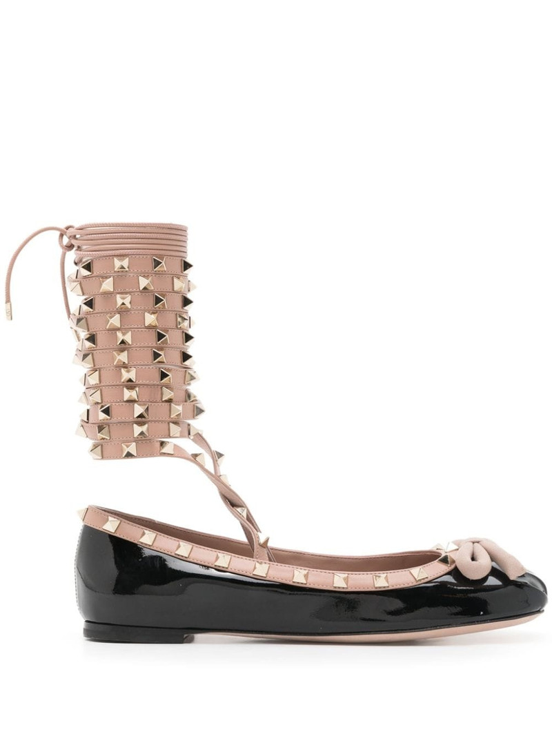 Rockstud lace-up leather ballerinas 1