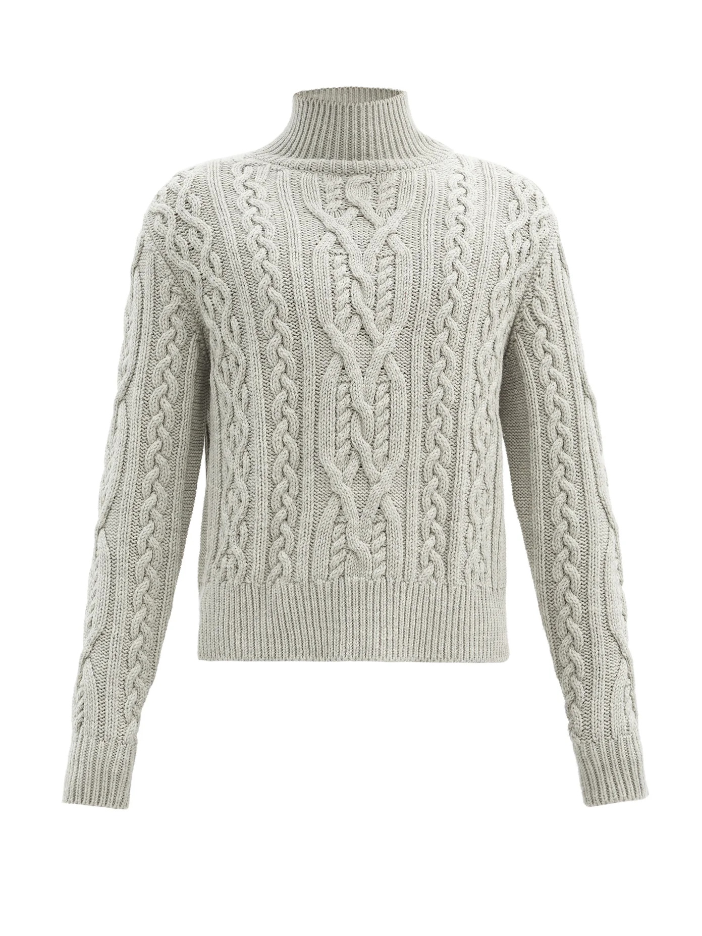 Roll-neck cable-knit wool sweater - 1