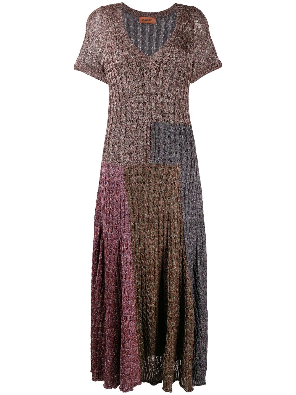 patchwork textured-knit dress - 1