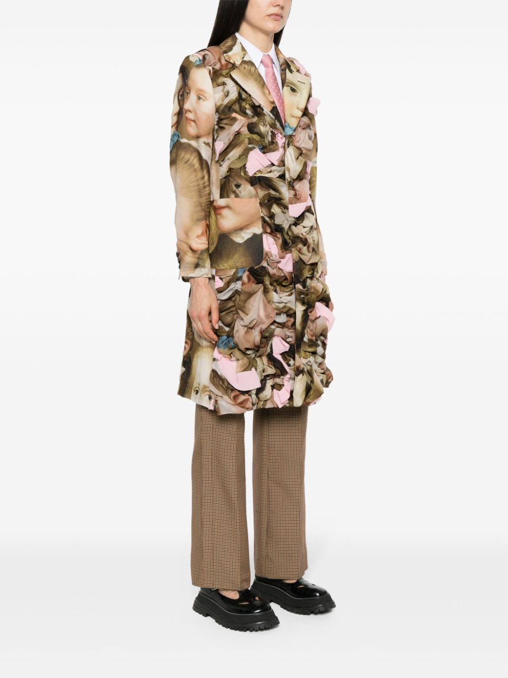 renaissance-print ruched midi coat - 3