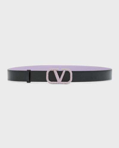 Valentino Embellished V-Logo Reversible Leather Belt outlook
