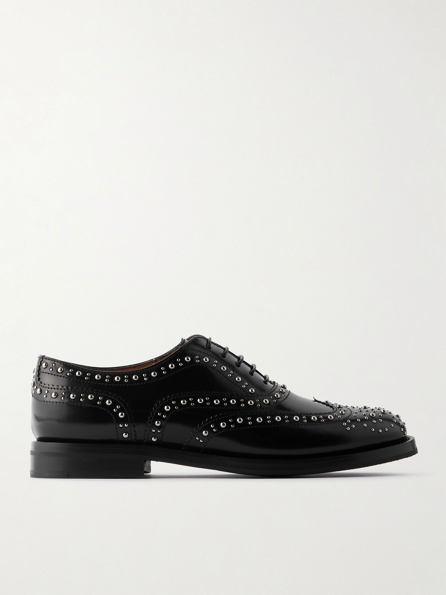 Burwood Met studded glossed-leather brogues Black - 1