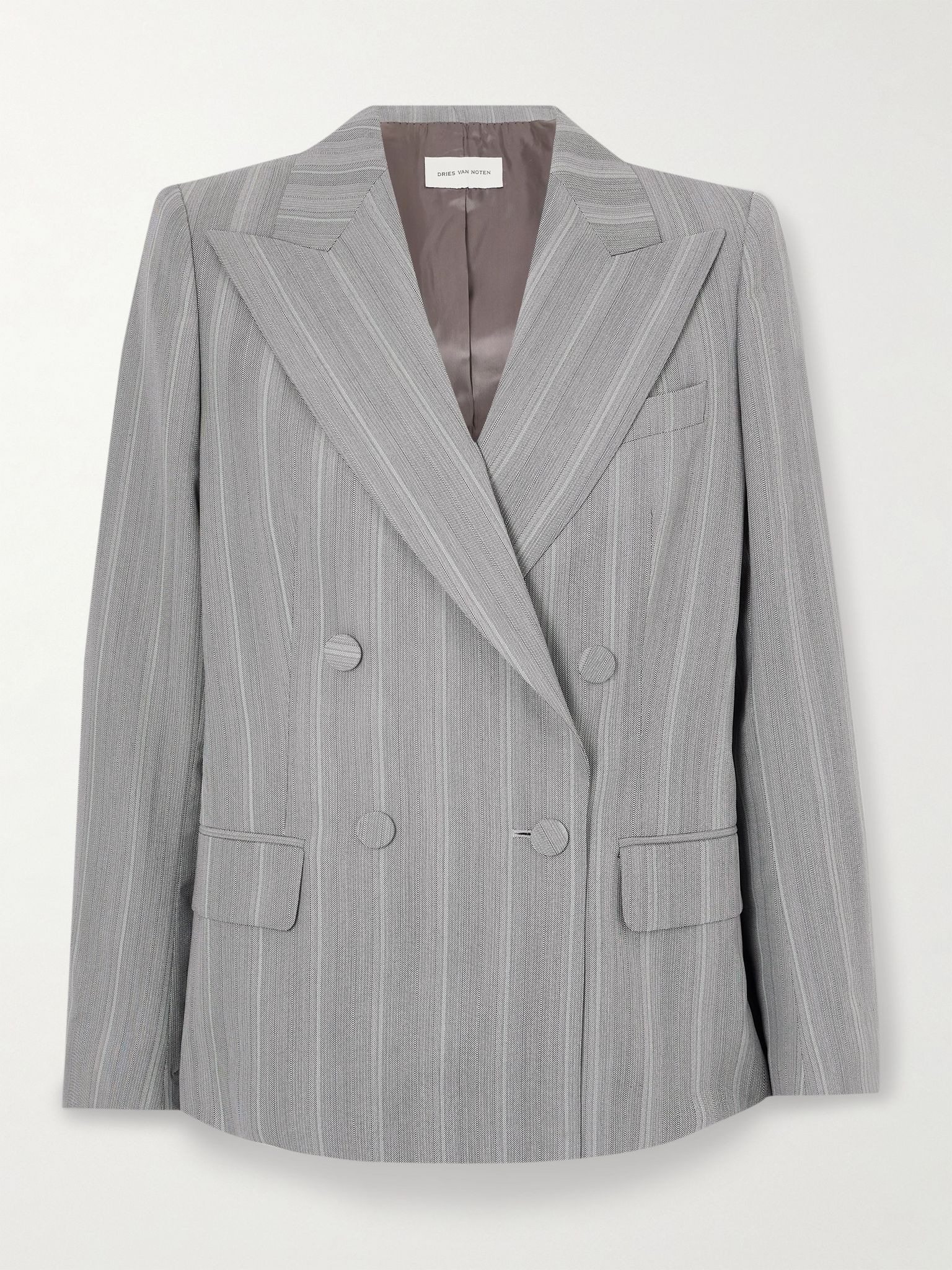 Double-breasted herringbone wool-blend blazer Gray - 1