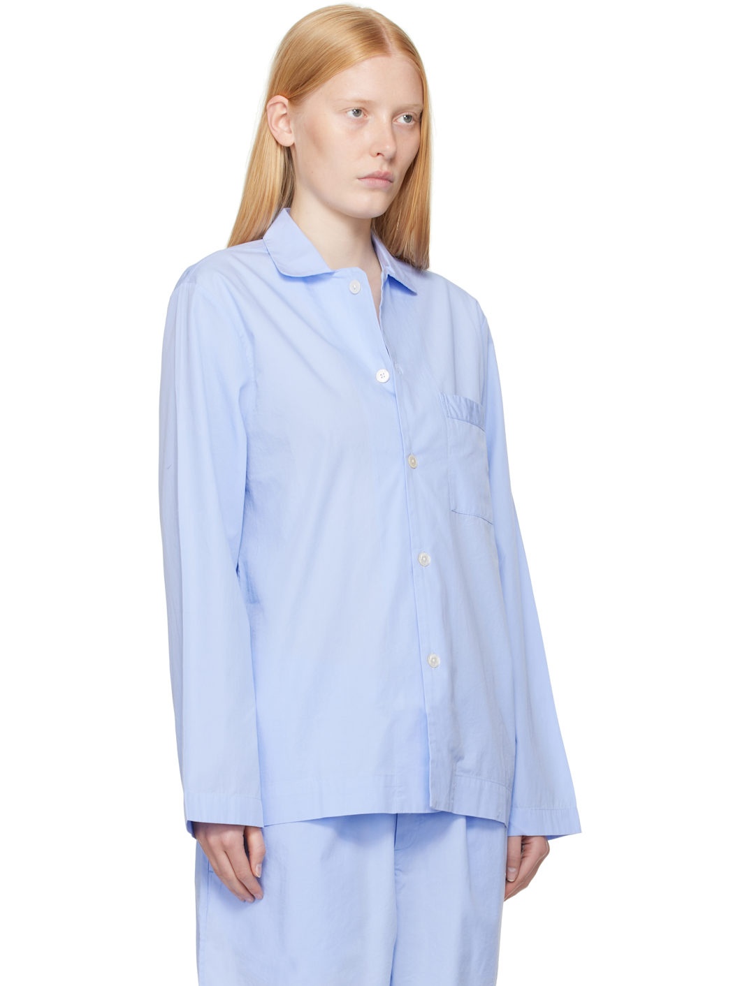 Blue Poplin Long-Sleeved Pyjama Shirt - 2