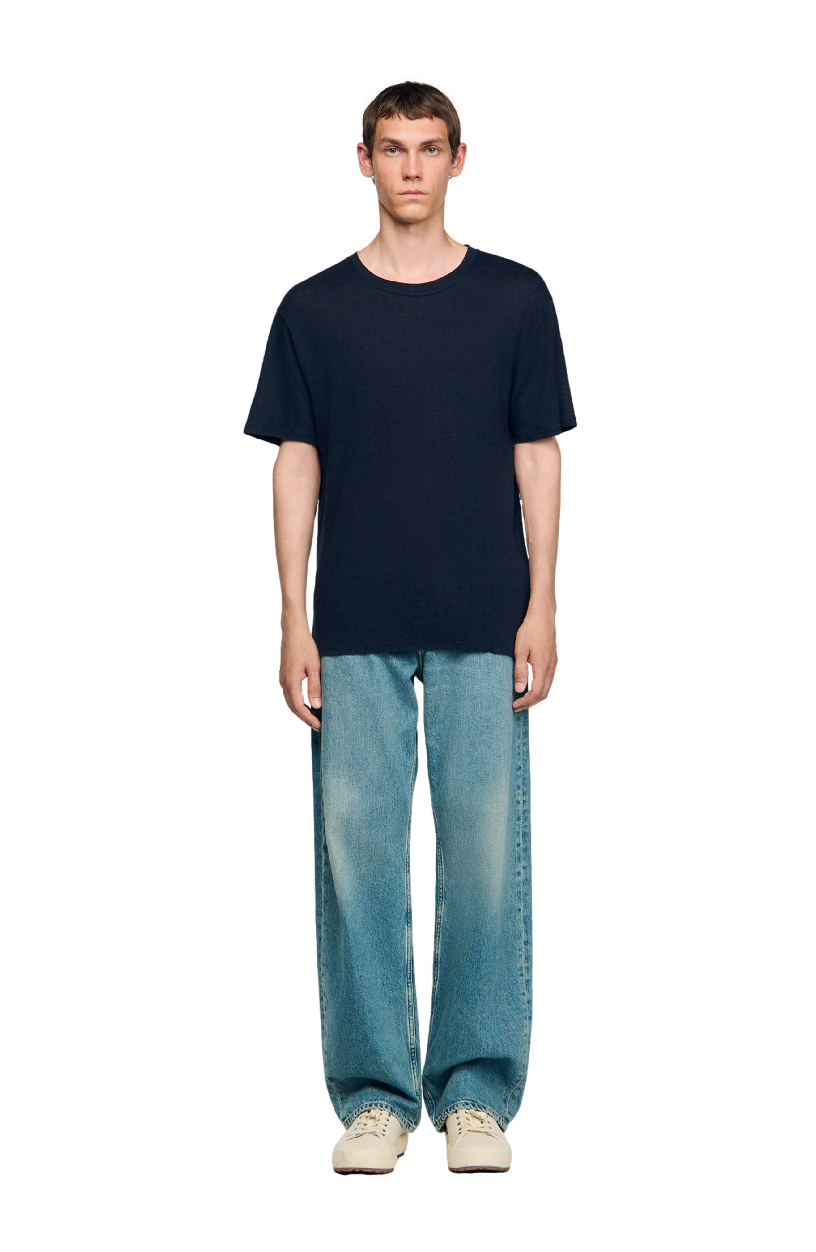 SANDRO Certified linen T-shirt in Navy Blue at Nordstrom - 5
