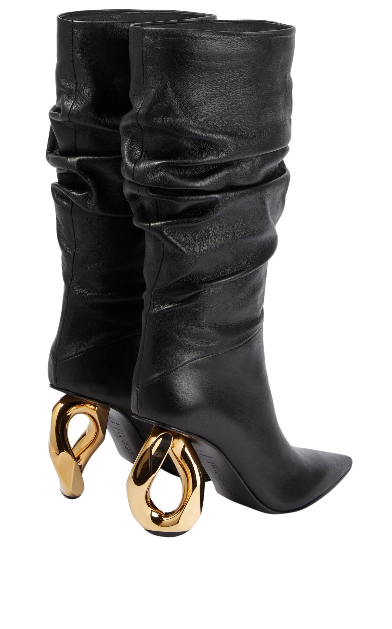 Chain Leather Heeled Boots - 4