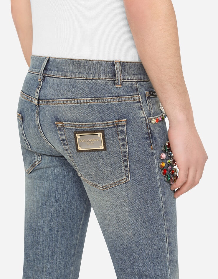 Blue skinny stretch jeans with crystals - 5