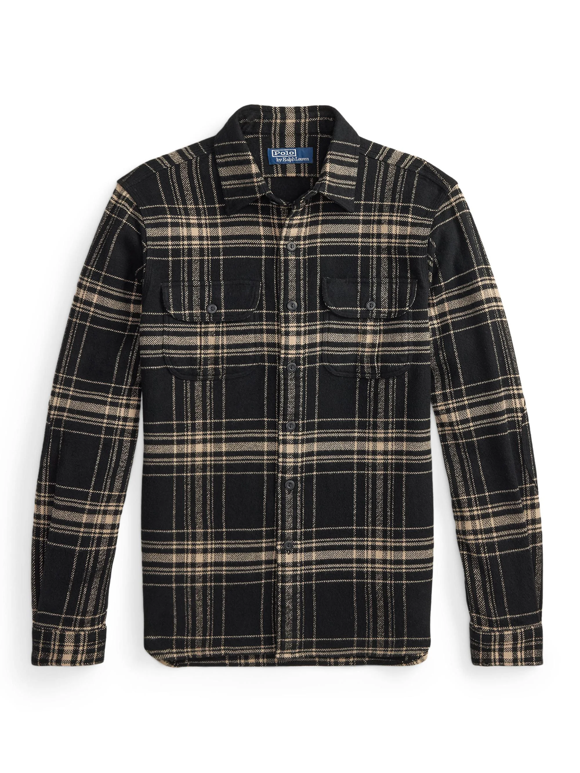 Men's Plaid Two-Sided Brushed Flannel Shirt - Black Cream - 1