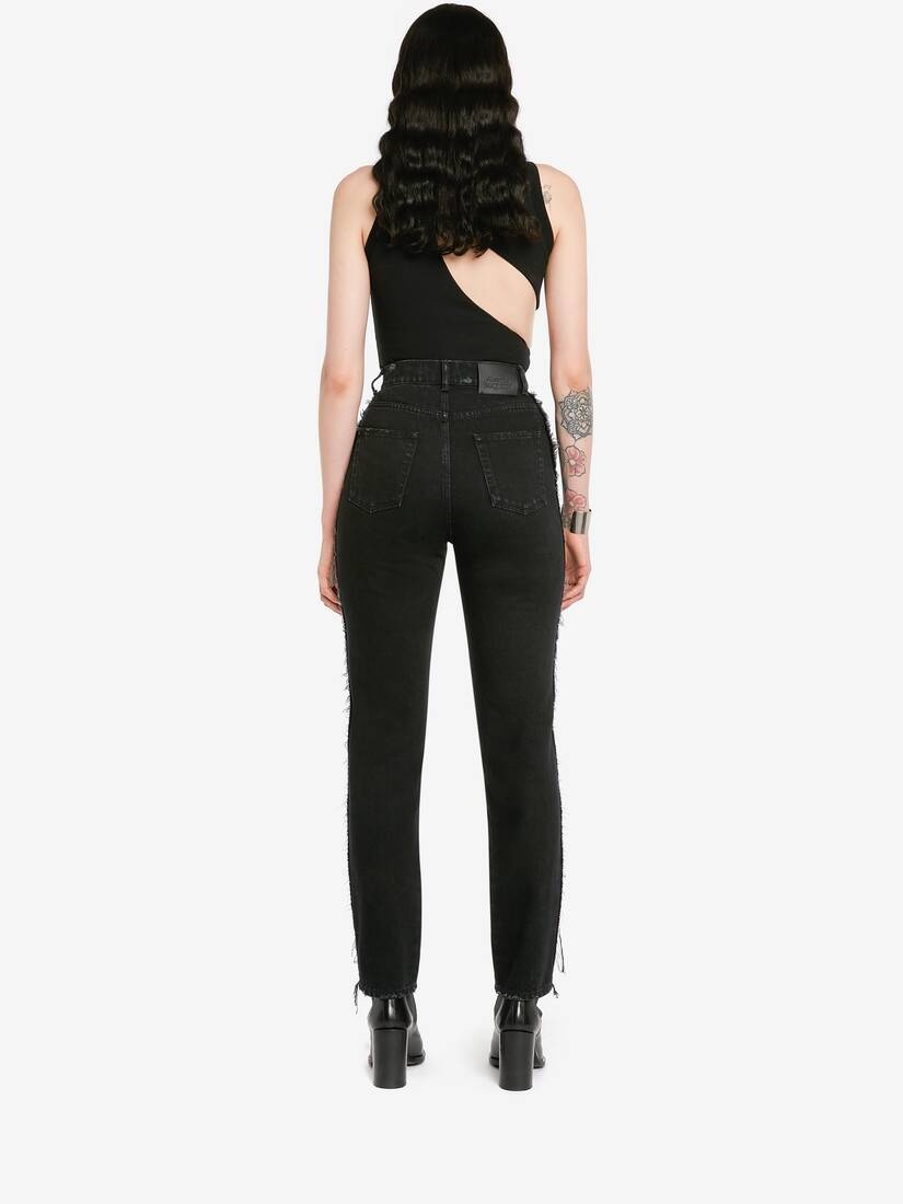 Women's Slashed Ribbed Bodysuit in Black - 4