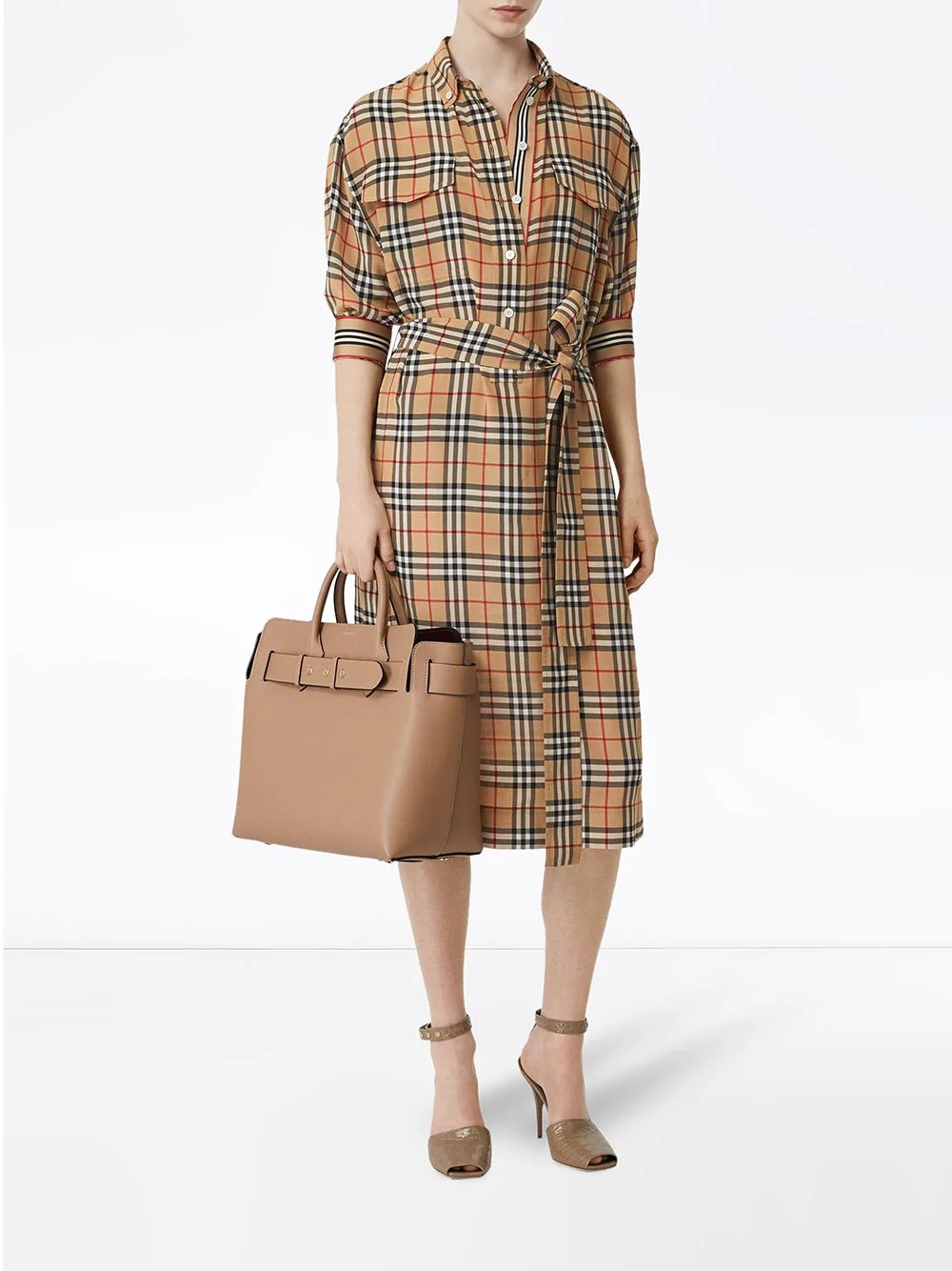 Vintage Check Silk Tie-Waist Shirt Dress - 2