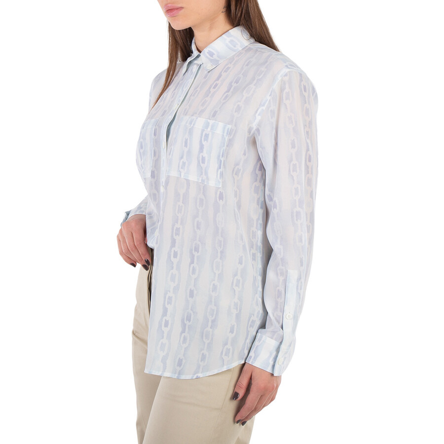 Burberry Ivanna Chain Print Silk Button-Down Collar Oversized Shirt - 4