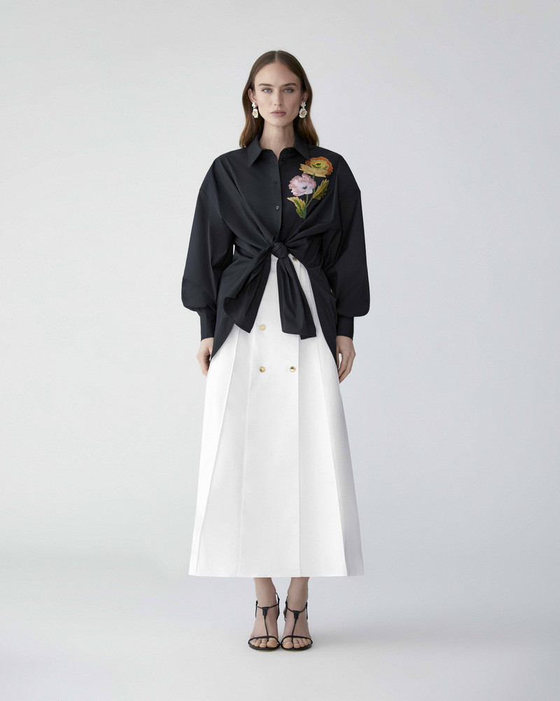 CAROLINA HERRERA Floral-Embroidered Oversized Tie-Front Shirt outlook