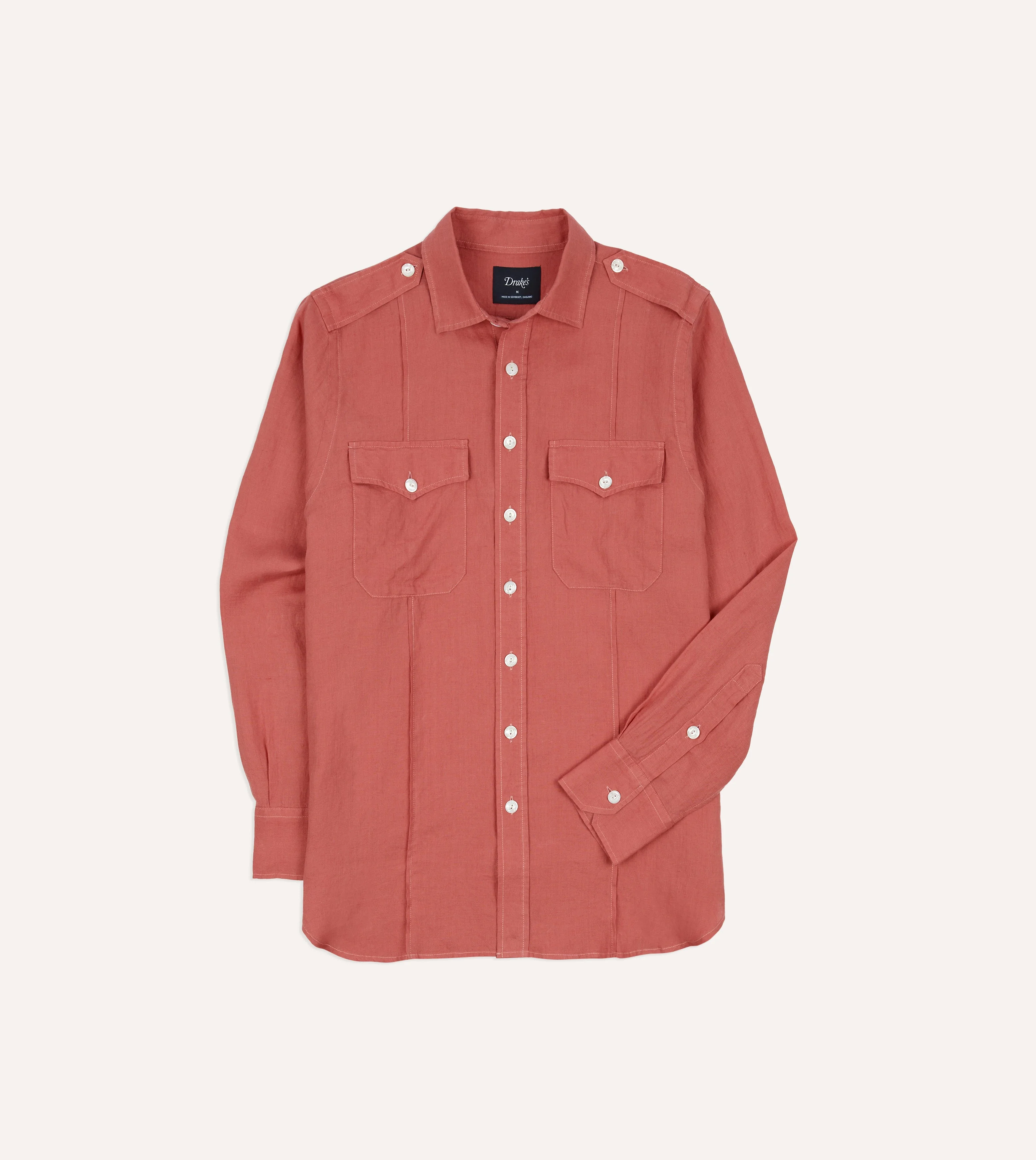 Pink Linen Pintuck Military Shirt - 1