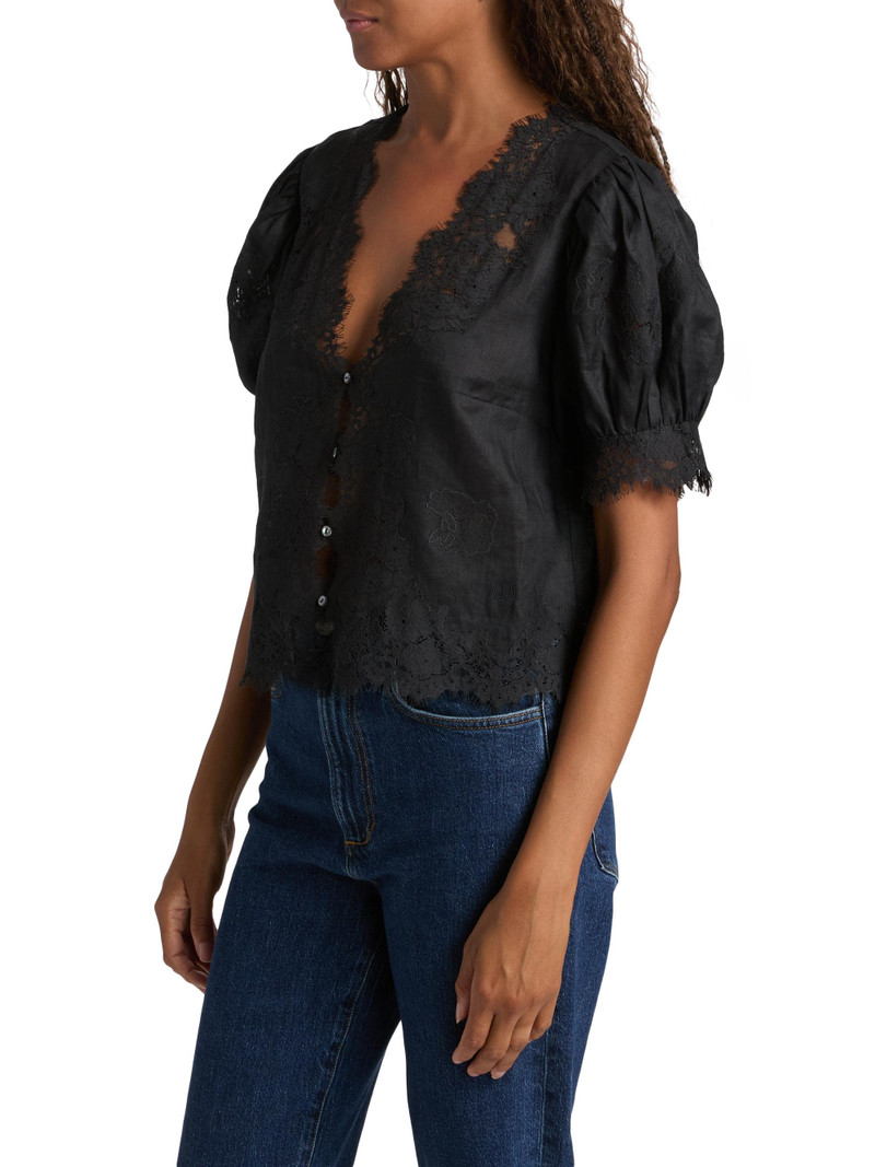 Women's Idella Puff-Sleeve Lace Top - Black 4