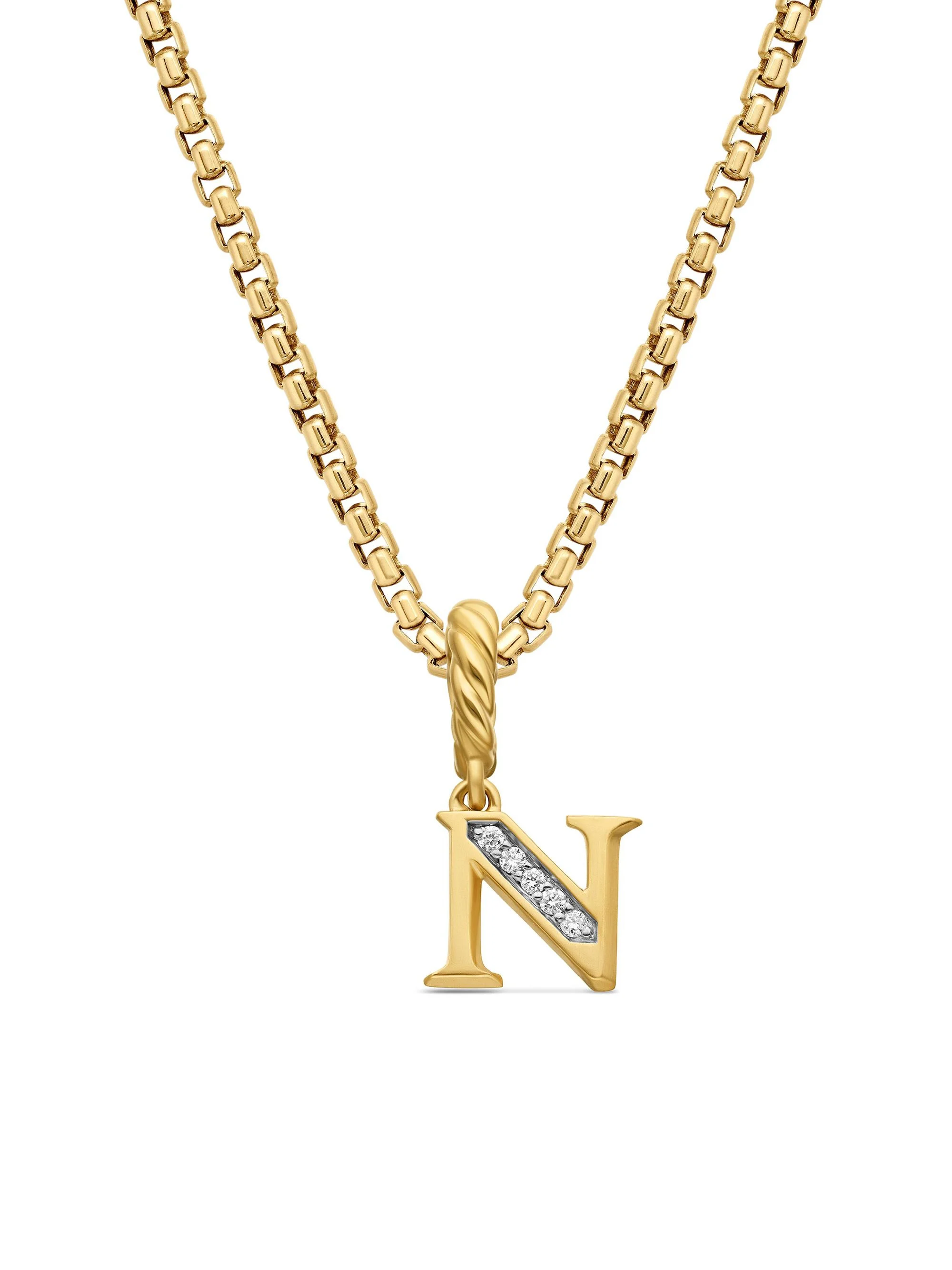 Women's Pavé Initial Pendant in 18K Yellow Gold - Initial N - 1