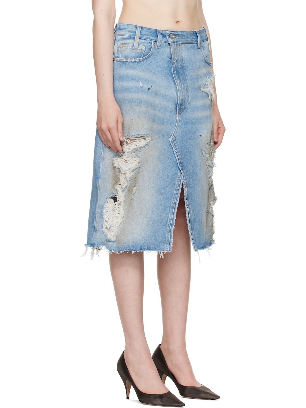 Blue Distressed Shorts Midi Skirt - 2