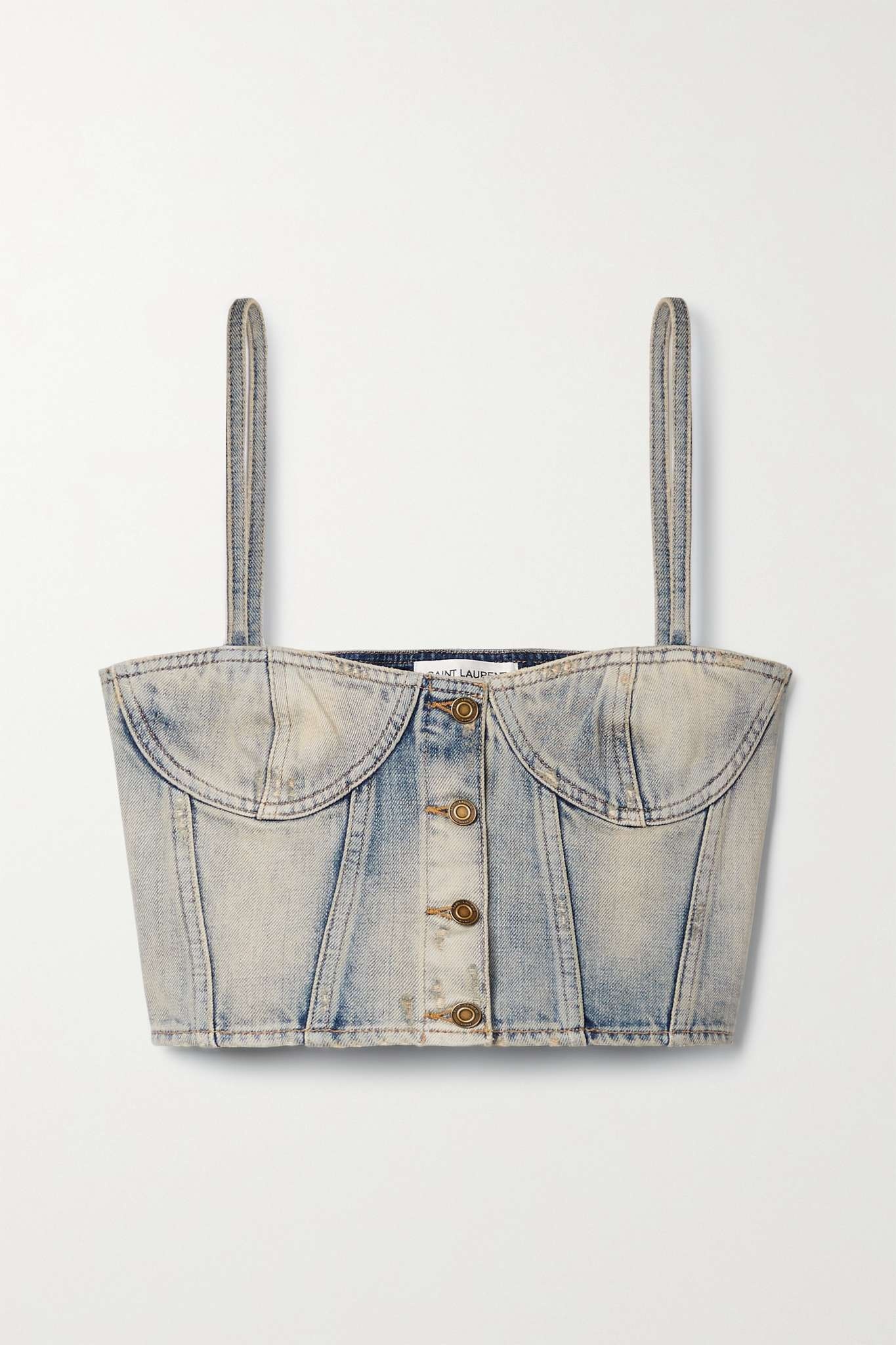 Cropped distressed denim top - 1