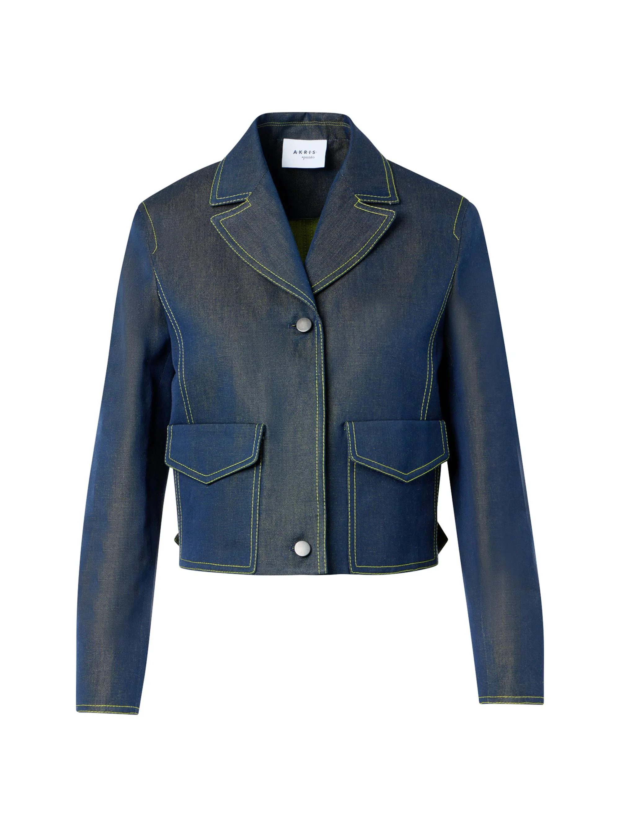 Women's Boxy Topstitched Changeant Denim Jacket - Dark Blue Lemon - 1