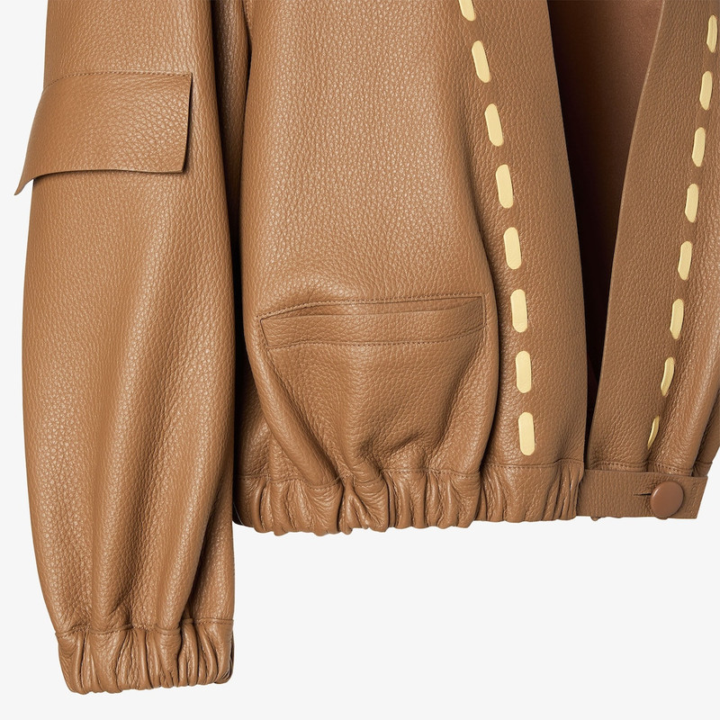 Blouson Brown leather jacket with Selleria stitching 3